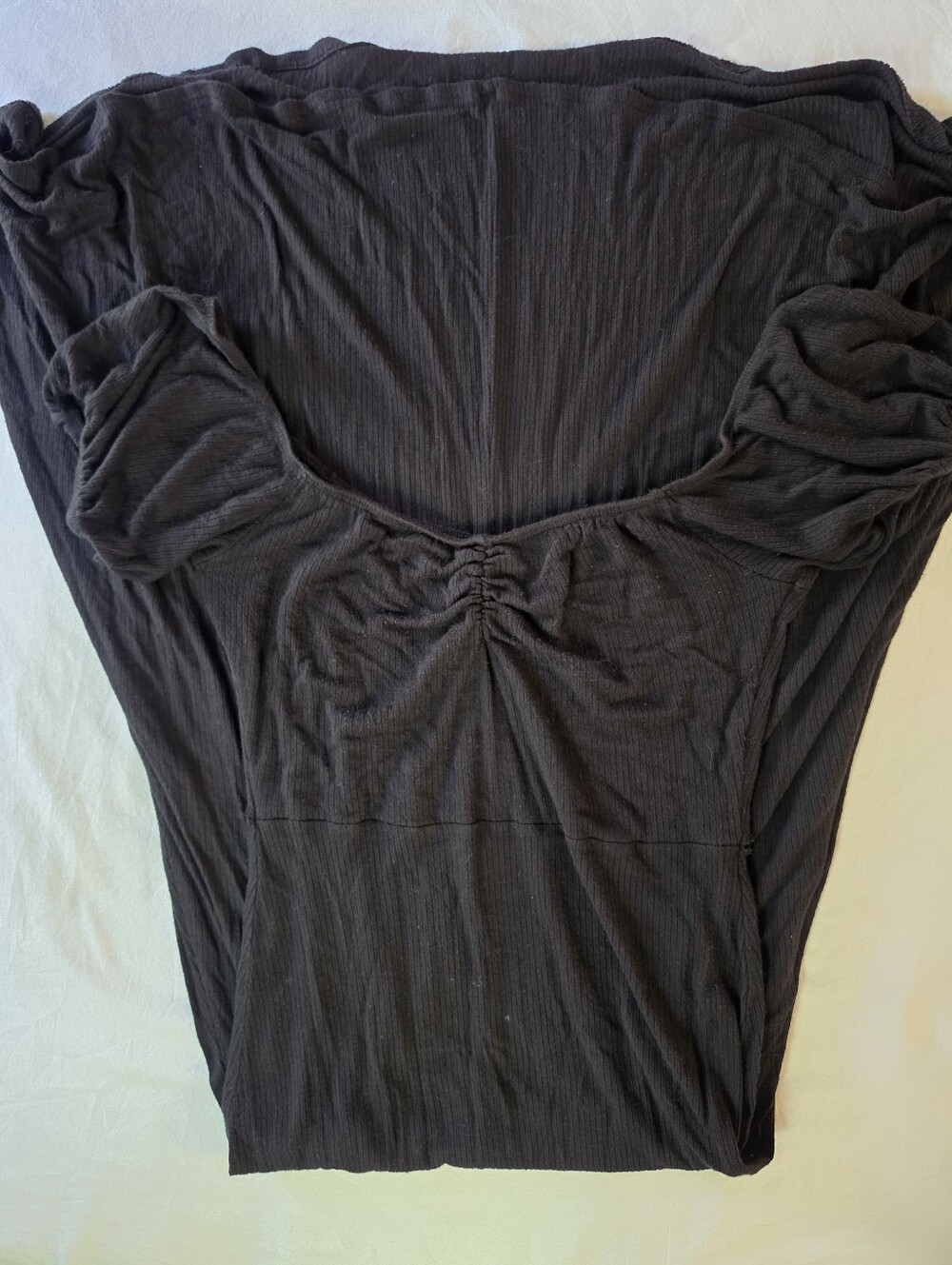 Soprano Black Ribbed Milkmaid Maxi Dress Puff Sleeve Sweetheart Bust M